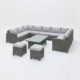 Hadley 9 Seater U Shape Garden Sofa Set with Rising Table