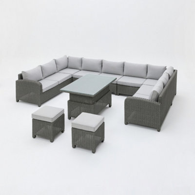 Hadley 9 Seater U Shape Garden Sofa Set with Rising Table