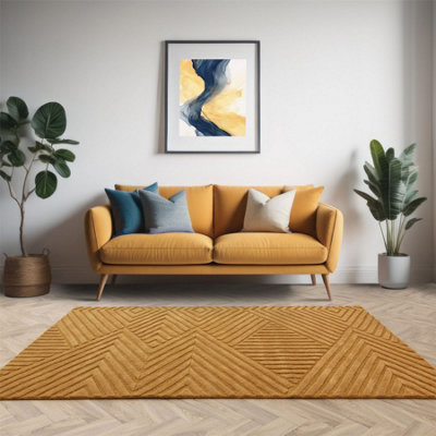 Hague Ochre Thick Woolen Rug Hand Tufted Rug 120x170cm for the