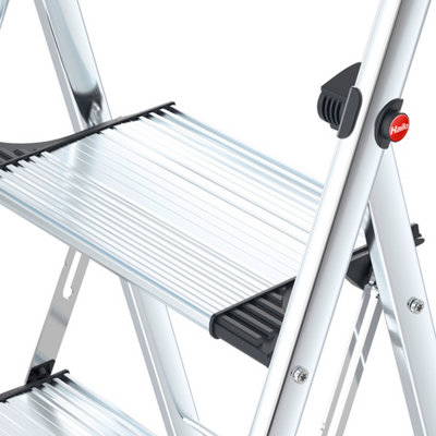 Hailo K100 Topline Aluminum Comfort Step Ladder - 3 Tread