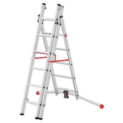 HAILO S100 ProfiLOT Pedal Adjustment Combination Ladder - 2 x 6 + 1 x 5 Rungs