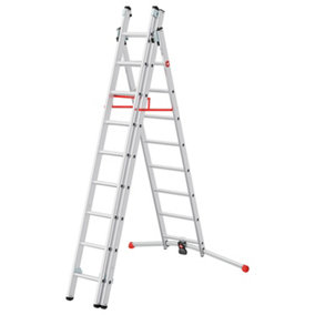 Hailo S100 ProfiLOT Pedal Adjustment Combination Ladder - 2 x 9 + 1 x 8 Rungs
