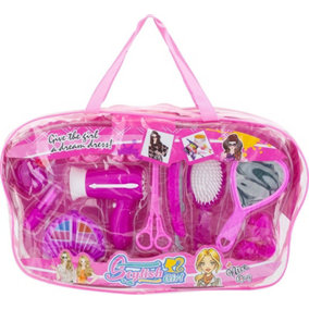 Hairdresser Set Brush Hairdryer Carry Bag Accessories Girls Toy Xmas Gift New