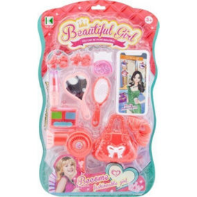 Hairdressing Set Make-Up Brush Mirror Bag Accessories Girls Fun Toy Xmas Gift
