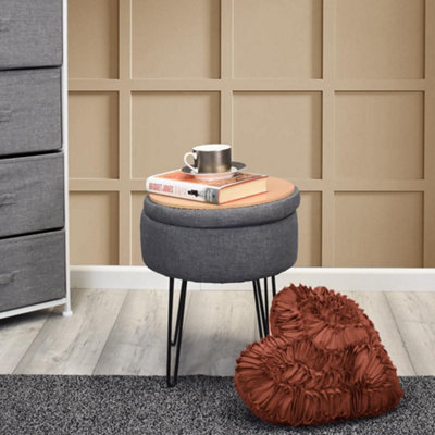 Hairpin leg storage stool in Grey Linen