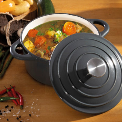 Hairy Bikers Cast Iron Enamelled Casserole Pot 21cm With Lid Grey