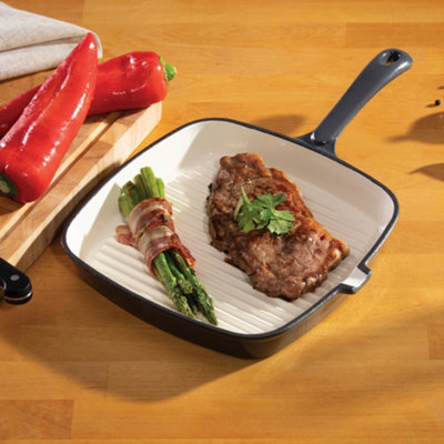 Hairy Bikers Cast Iron Griddle Pan Enamelled with Sauce Spout 23cm Grey