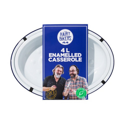 Hairy Bikers Enamelled Casserole Dish 4 Litre Pot With Lid White Blue BKW1628GE