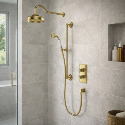 Halcyon Dual Finish Shower System with Riser Kit Overhead Shower ...