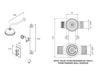 Halcyon Dual Finish Shower System with Riser Kit Overhead Shower ...