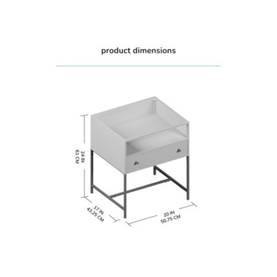 Hale Metal Nightstand with Glasstop Bedside Side Table Nightstand with Drawer in Black