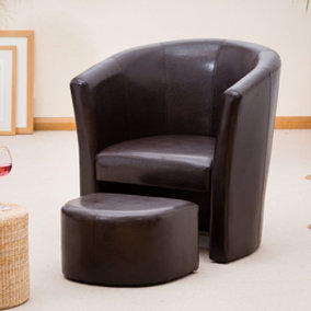 Halewood 70cm Wide Brown PU Vegan Leather Accent Tub Chair with Integrated Footstool