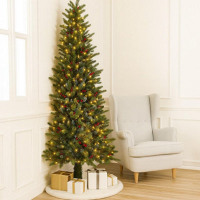 Half Artificial Christmas Tree with Warm LED Lights, Red Berries ...
