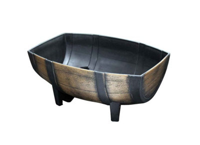 Half Barrel Burnt Wood Effect Recycled Plastic Trough Plant Planter Indoor Outdoor Garden Compost Soil Pot Box Brown