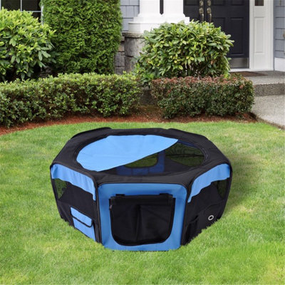 Half Mesh Pet Fence, Waterproof Oxford Fabric with Steel Frame, Blue