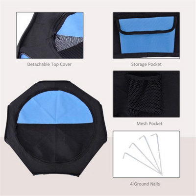 Half Mesh Pet Fence, Waterproof Oxford Fabric with Steel Frame, Blue