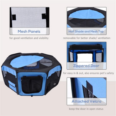 Half Mesh Pet Fence, Waterproof Oxford Fabric with Steel Frame, Blue