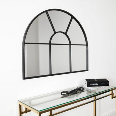 Half Moon Arched Black Metal Mirror