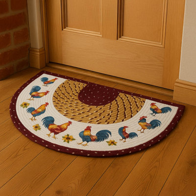 Half Moon Rooster Kitchen Rug Braided Country-Style Mat for Doorways ...