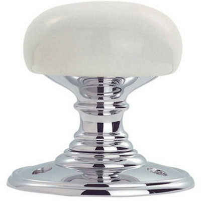 Half Porcelain Mushroom Door Knob - White Porceilain & Polished Chrome