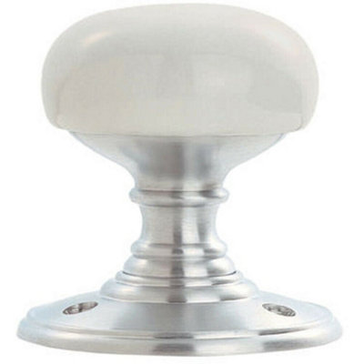 Half Porcelain Mushroom Door Knob - White Porcelain & Satin Chrome