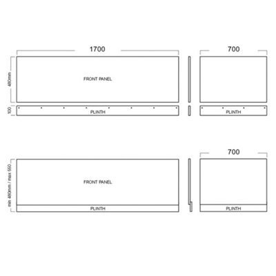 Halite Waterproof 700mm End Bath Panel and Plinth - Gloss White - 3