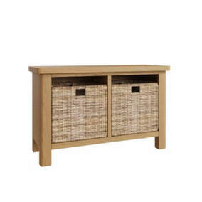 Hall Bench Storage Unit - Pine/Plywood/MDF - L80 x W30 x H50 cm - Rustic Oak /Wicker