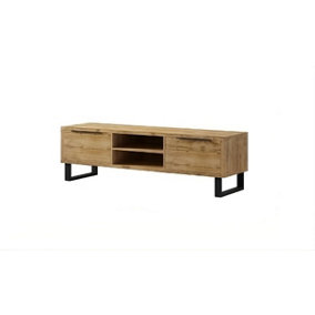 Halle 40 TV Cabinet W1800mm H500mm D500mm - Oak Wotan, with Drop-Down Drawers & Cable Management