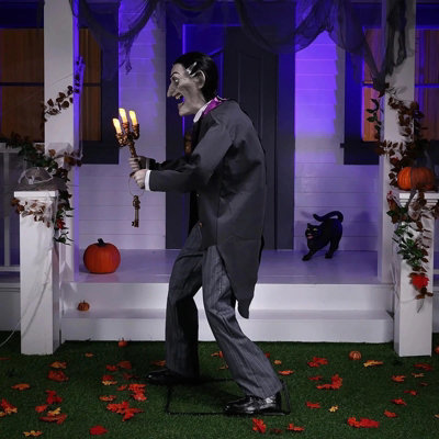 Halloween 6ft Animated Butler Prop Life Size Sensor Talking Light Up ...