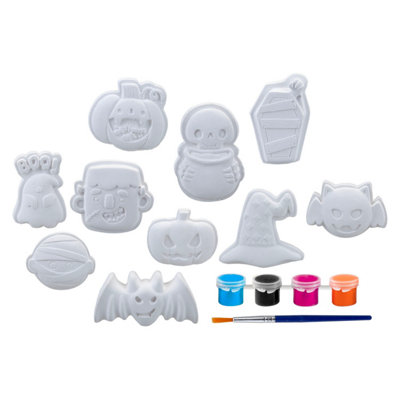 Halloween Decorations Craft Kit Pack of 10 Designs 6 x Paints, 1 x Brush   White