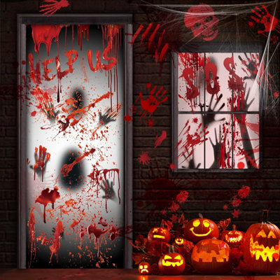 2PCS Halloween Large Window Decorations Door Cover, Window Clings Poster (59x30in) For Scary Bloody Zombie Haunted House, Garage Door Covers Party Indoor Décor