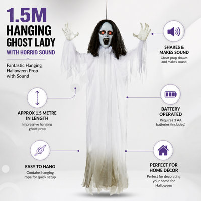 Halloween Hanging Shaking Ghost Lady Vampire Prop 1.5m Battery Operated ...