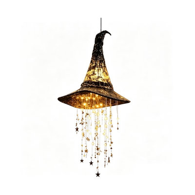 Halloween Lighted Witch Hat Hanging Chime LED Glowing Mesh Cascading ...