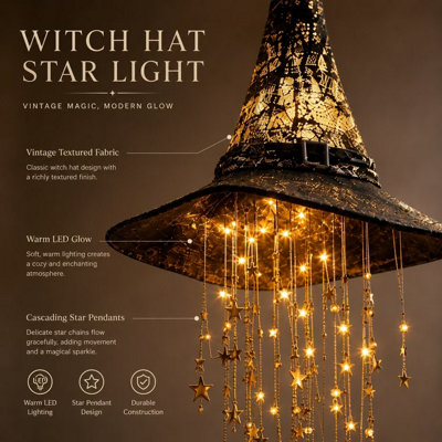Halloween Lighted Witch Hat Hanging Chime LED Glowing Mesh Cascading ...