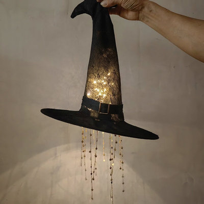 Halloween Outdoor Ornament Lighted Witch Hat Hanging Chime LED Glowing ...