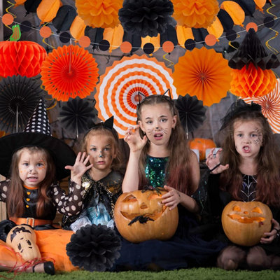 IONPSHG Halloween Pumpkin Paper Lanterns – 3-Pack Glitter Hanging Decor For Parties, Fall & Harvest