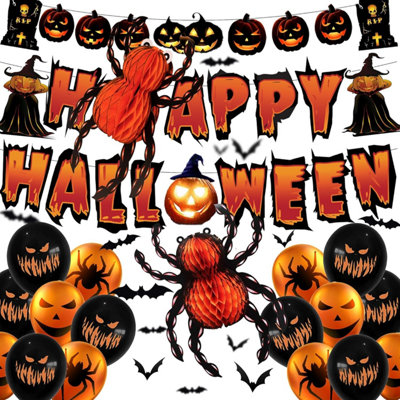Spooky Halloween Garland Pumpkins Ghosts Bats Party Hat Fun Cute Kids Flat White Candy Festive Design Vector Image378701066
