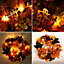 Halloween Prelit Wreath Autumn Maple Leaf with Berries for Front Door Decor 35 cm