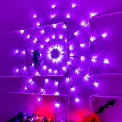 Halloween Spider Web Lights Battery Operated, 1m Diameter 70 LEDs ...