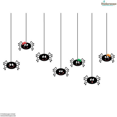 Halloween Spiders on a String Window Stickers