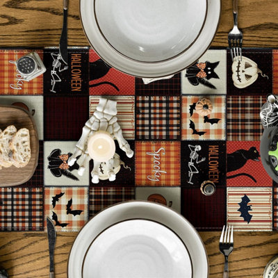 Halloween Spooky Ghost Black Cat Dining Table Runner Pumpkin Boo Burlap Kitchen Decoration, Funny Bats Home Decor Party Supply