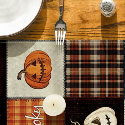 Halloween Spooky Ghost Black Cat Dining Table Runner Pumpkin Boo Burlap Kitchen Decoration, Funny Bats Home Decor Party Supply