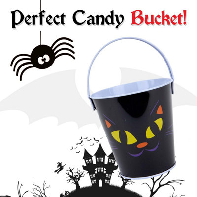 Halloween Sweets Bucket Trick or Treat Tin Halloween Candy Bucket, Cat ...