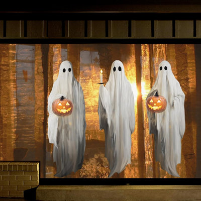 Halloween Window Adhesive Decorations, 3 Oversized Spooky White Ghosts ...