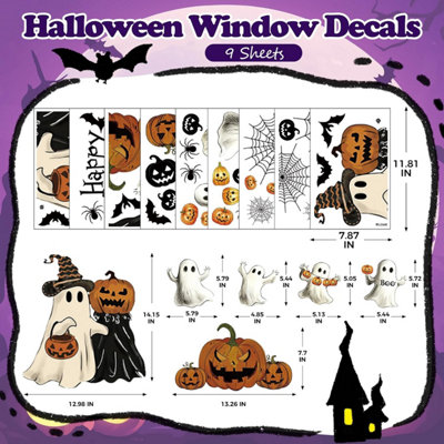 Halloween Window Clings Decorations, 9 Sheets Halloween Window Sticker ...