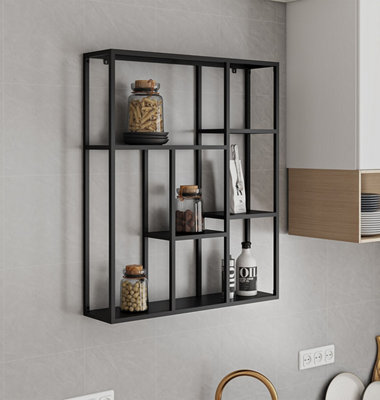 Hallowood Furniture Bewdley Black Metal Wall Shelves 75x90cm