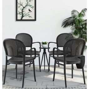 Hallowood Furniture Cullompton Black Plastic Armchairs  x4 for Garden/Patio