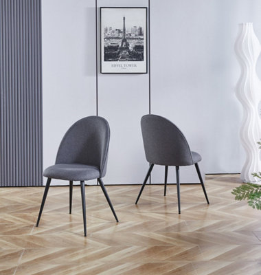 Hallowood Furniture Cullompton Dark Grey Curved Back Dining Chairs with Black Metal Legs x2