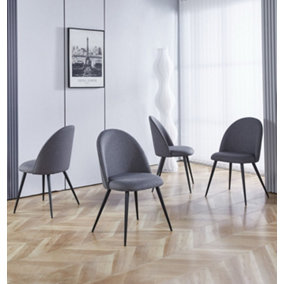 Hallowood Furniture Cullompton Dark Grey Curved Back Dining Chairs with Black Metal Legs x4