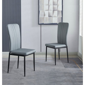Hallowood Furniture Cullompton Dining Chair with Light Grey Faux Leather and Black Legs x 2